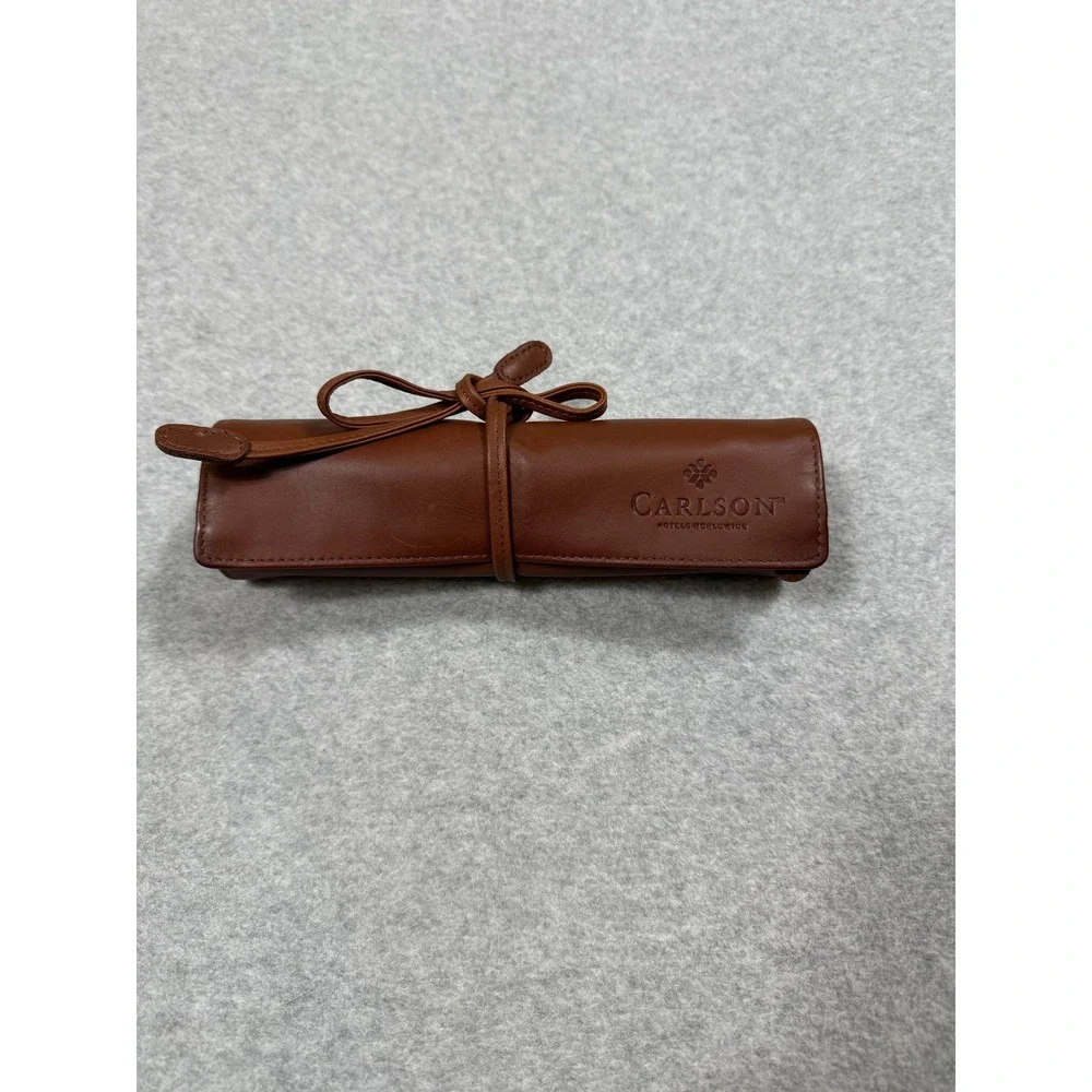 Carlson Hotels Worldwide Brown Leather Jewelry Travel Case Roll Organizer